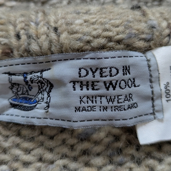Dyed In The Wool Brown Tan 100% Wool Sweater Made In Ireland L/XL - Picture 7 of 9